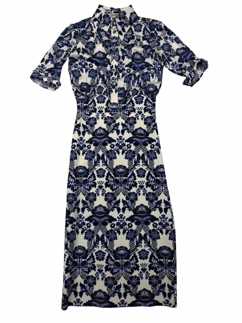 Chiara Boni Archie Short Sleeve Shirt Dress Blue White Size IT 40 US 4
